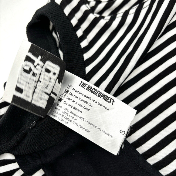 Ragged Priest Black White Striped Cold Shoulder Crop Top Cut Out Bodycon Dress S - Picture 3 of 10